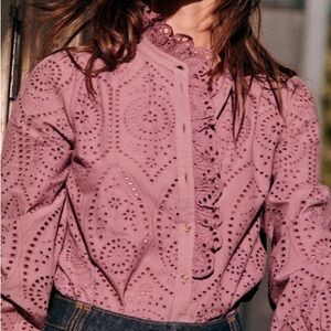 Sezane Chlo Ruffle Button Front Shirt Wisteria Purple Size 34 French US 2 Top